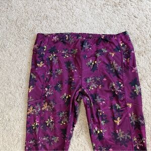 Pro Player Womens Pants size XL Purple Floral Printed Pull On Pockets